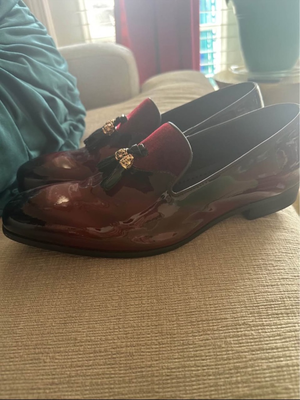 Men's Burgundy Patent Tassel Loafers
